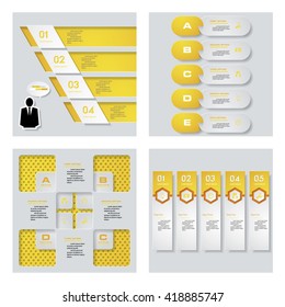 Collection of 4 yellow color template/graphic or website layout. Vector Background. For your idea and presentation.
