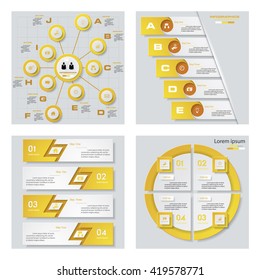 Collection of 4 yellow color template/graphic or website layout. Vector Background. For your idea and presentation.