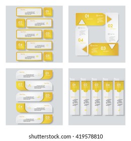 Collection of 4 yellow color template/graphic or website layout. Vector Background. For your idea and presentation.