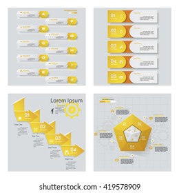 Collection of 4 yellow color template/graphic or website layout. Vector Background. For your idea and presentation.
