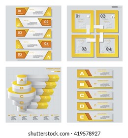 Collection of 4 yellow color template/graphic or website layout. Vector Background. For your idea and presentation.