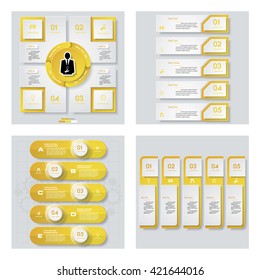 Collection of 4 yellow color template/graphic or website layout. Vector Background. For your idea and presentation.