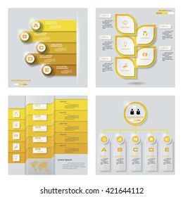Collection of 4 yellow color template/graphic or website layout. Vector Background. For your idea and presentation.