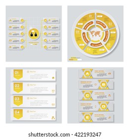 Collection of 4 yellow color template/graphic or website layout. Vector Background. For your idea and presentation.