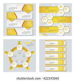 Collection of 4 yellow color template/graphic or website layout. Vector Background. For your idea and presentation.