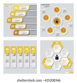Collection of 4 yellow color template/graphic or website layout. Vector Background. For your idea and presentation.