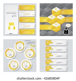 Collection of 4 yellow color template/graphic or website layout. Vector Background. For your idea and presentation.