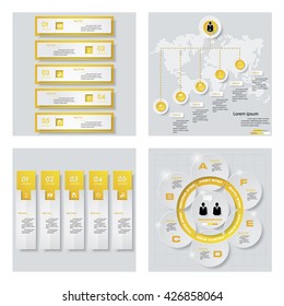 Collection of 4 yellow color template/graphic or website layout. Vector Background. For your idea and presentation.