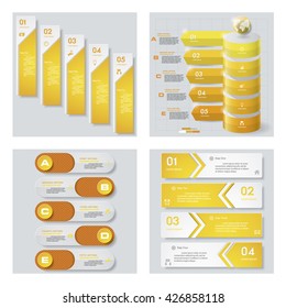 Collection of 4 yellow color template/graphic or website layout. Vector Background. For your idea and presentation.