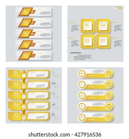 Collection of 4 yellow color template/graphic or website layout. Vector Background. For your idea and presentation.