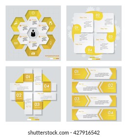 Collection of 4 yellow color template/graphic or website layout. Vector Background. For your idea and presentation.