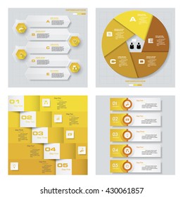 Collection of 4 yellow color template/graphic or website layout. Vector Background. For your idea and presentation.
