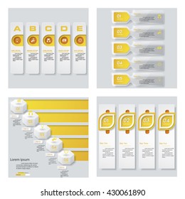 Collection of 4 yellow color template/graphic or website layout. Vector Background. For your idea and presentation.