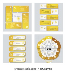 Collection of 4 yellow color template/graphic or website layout. Vector Background. For your idea and presentation.