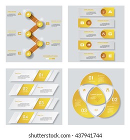 Collection of 4 yellow color template/graphic or website layout. Vector Background. For your idea and presentation.