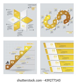 Collection of 4 yellow color template/graphic or website layout. Vector Background. For your idea and presentation.