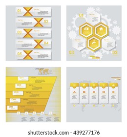 Collection of 4 yellow color template/graphic or website layout. Vector Background. For your idea and presentation.