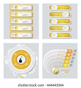 Collection of 4 yellow color template/graphic or website layout. Vector Background. For your idea and presentation.