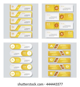 Collection of 4 yellow color template/graphic or website layout. Vector Background. For your idea and presentation.