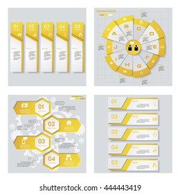 Collection of 4 yellow color template/graphic or website layout. Vector Background. For your idea and presentation.