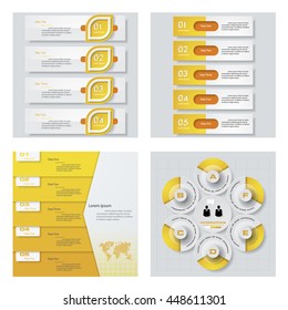 Collection of 4 yellow color template/graphic or website layout. Vector Background. For your idea and presentation.