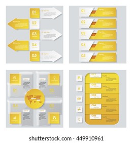 Collection of 4 yellow color template/graphic or website layout. Vector Background. For your idea and presentation.