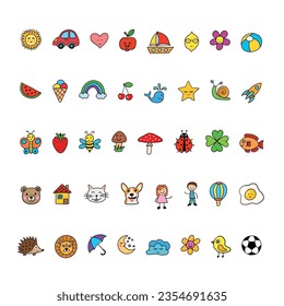 Collection of 40 charming hand-drawn vector images featuring diverse and lively kids, capturing their playful essence.