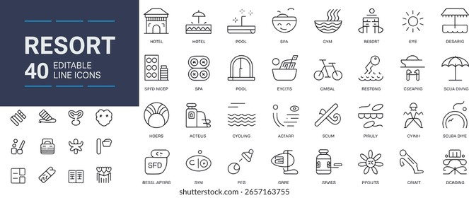 Colección de 40 íconos de línea editables para resort y temas de viaje Hotel Piscina