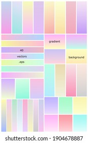 Collection of 40 gradient backgrounds set. Abstract smooth colorful graphic design templates. Minimalist gradients collection of bright multicolor smooth color blends