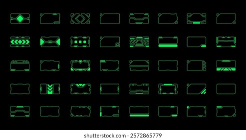 Collection of 40 Green HUD frames futuristic modern vector design for sci-fi game design technology user interface.