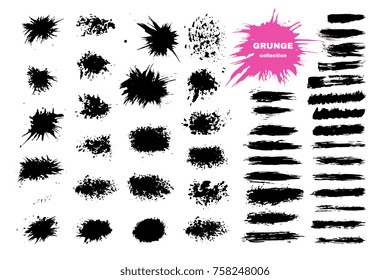 Collection 46 black dirty design element. Grunge brush stroke, paint artistic set. Grunge texture collection. Art brushes included in EPS file
