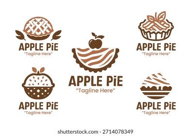 Una colección de 5 diseños de logotipo de pastel de manzana que capturan temas de panadería, postre y pastelería. Ideal para panaderías, cafés y necesidades de marca de alimentos.