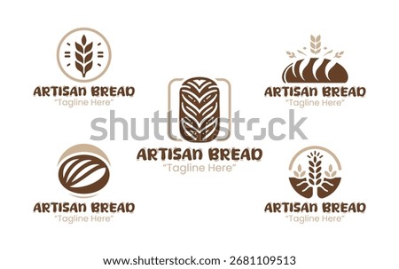 A collection of 5 artisan bread logos perfect for bakery shops or artisanal food brands. The logos reflect the rustic, handcrafted nature of artisanal baking.