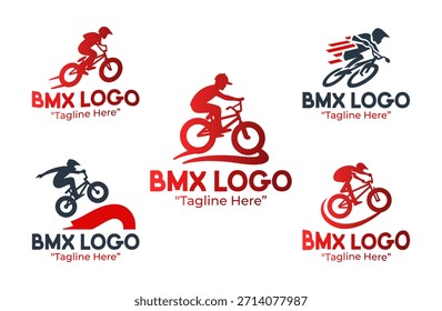 Una colección de 5 diseños de logotipos de BMX con ciclismo urbano y escenas de acción. Ideal para la marca deportiva, identidad de la ropa y proyectos creativos enfocados en la acción.