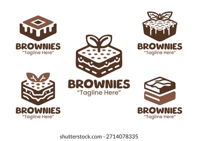 A collection of 5 brownies logo designs representing dessert, bakery, and sweet treat concepts. Suitable for bakeries, cafes, and food branding.