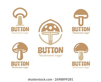 Una colección de 5 logotipos de setas de Botón, perfecto para marcas en los sectores de la agricultura, la alimentación y la salud. Estos logotipos enfatizan la frescura, la nutrición y los productos naturales.