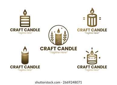 Colección de 5 logotipos de velas con artesanía y Elementos hechos a mano. Perfecto para tiendas de artesanías, tiendas de velas, aromaterapia y productos de marca hechos a mano.
