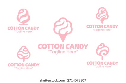 A collection of 5 cotton candy logo designs featuring carnival sweets and playful dessert themes. Suitable for candy shops, events, and food branding.
