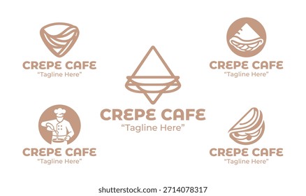 A collection of 5 crepe cafe logo designs showcasing dessert, pastry, and cafe dining themes. Ideal for dessert shops and branding purposes.