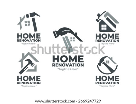 Collection of 5 five home renovation logos with a professional modern construction look. Perfect for builders, contractors, and property improvement brands.