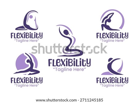 A collection of 5 flexibility-themed logo designs showcasing stretching, mobility, and body control. Ideal for fitness studios, yoga programs, physical therapy, and wellness branding.