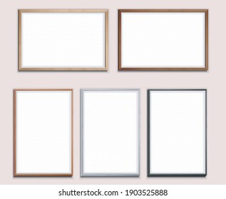 collection of 5 frames 2 horizontal and 3 vertical in different colors, to place photos or art. 