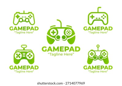Una colección de 5 diseños de logotipos de gamepad basados en controladores de juegos y temas de juego digital. Ideal para marcas de juegos, identidad comunitaria y proyectos de entretenimiento.