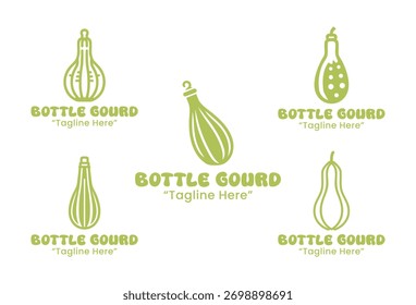 Eine Sammlung von 5 Logo-Designs mit Flaschenkürbis, perfekt für Unternehmen in der Landwirtschaft, Lebensmittel- und Wellness-Industrie.