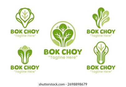 Una colección de 5 logotipos con bok choy, ideal para la marca en las industrias de alimentos, agricultura y bienestar. Estos logotipos reflejan la frescura, la naturaleza orgánica y los beneficios para la salud del bok choy.