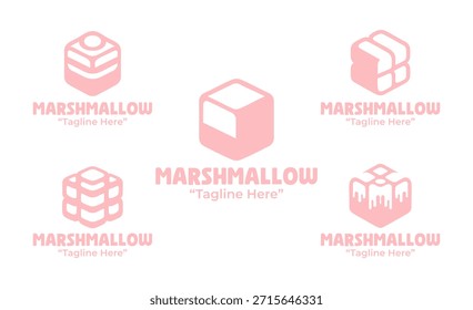 Una colección de 5 diseños de logotipos de malvaviscos aptos para marcas de dulces, tiendas de postres e identidad de empaque.