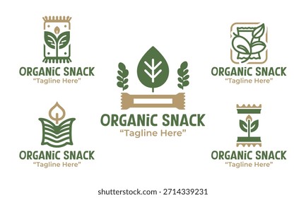 A collection of 5 organic snack logo designs made for healthy food and lifestyle brands. Ideal for retail products, packaging, and modern food branding.