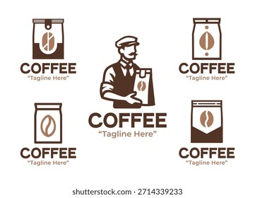 A collection of 5 packaged coffee logo designs created for retail coffee products and beverage brands. Suitable for packaging, corporate identity, and commercial branding use.