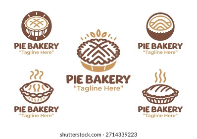 A collection of 5 pie bakery logo designs created for bakeries and dessert shops. Suitable for traditional food branding and retail bakery identity.