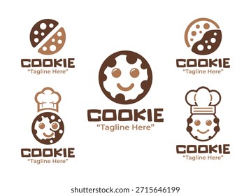 Una colección de 5 diseños de logotipos de galletas profesionales adecuados para proyectos de identidad de marca de panadería, bocadillos y postres.